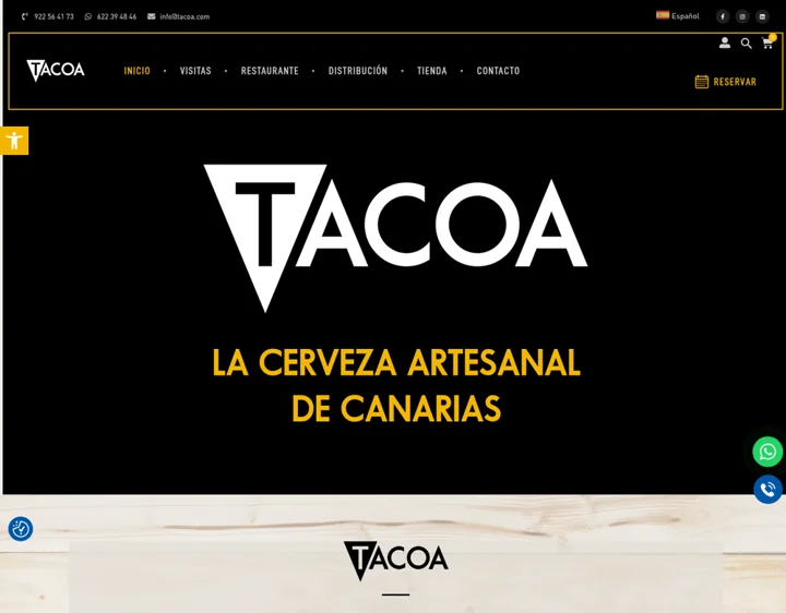 Página de inicio de Tacoa